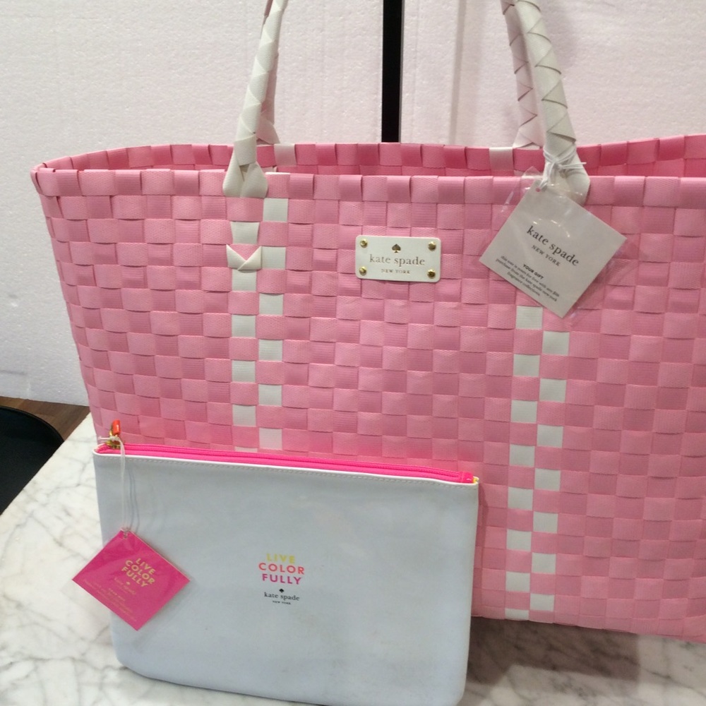 Ex-Large KATE SPADE ♠️ Pink /White Tote B…+sm Bag